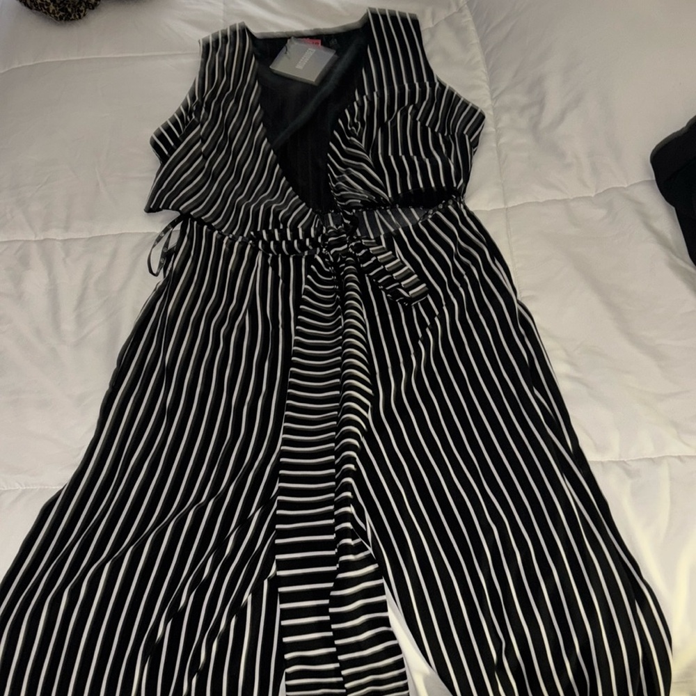 Sexy striped tie front jumpsuit